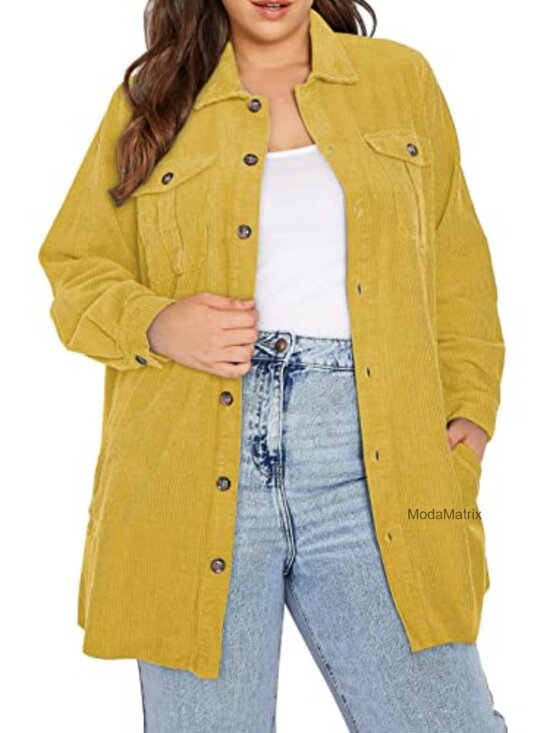 Other - Plus Size Corduroy Shacket Jacket Long Sleeve Button Down Loose Fit